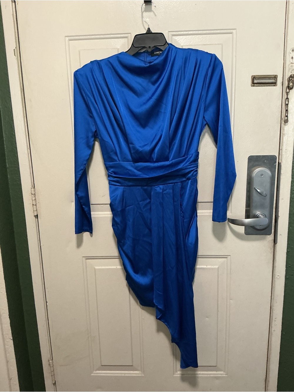 chic Cobalt Blue Asymmetrical Long-Sleeve Dress